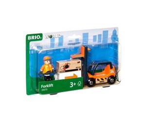BRIO World 33573 - Wooden Toy Train Fork Lift Set - Interactive Play f