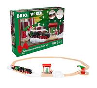 BRIO World 36014 Battery Steam Train Christmas Set - From the Chimney of the Engine Flows Cold Water Steam - Large Rail Layout for a Round Tour Around the Christmas Tree, Recommended from 3 Years