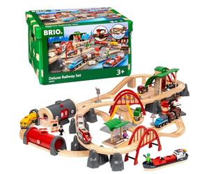 BRIO World Deluxe Wooden Railway Train Set & Track - Large Wooden Train Track with Engine, Wagons, Bridges, Switches & Accessories, Compatible with BRIO World, Educational Toy for Kids 3+