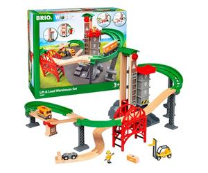 BRIO World Lift & Load Warehouse Set for Kids, Wooden Railway Play Set with Cargo Train and Forklift, Ages 3 Years and Up
