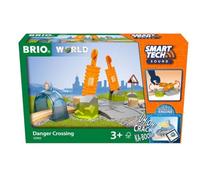 BRIO World Smart Tech Sound Danger Crossing for Kids Age 3 Years Up - Wooden Railway Expansions and Accessories