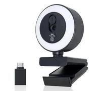 Briocht 2K HD Webcam for PC and Laptop, Auto Focus, 360° Adjustable Camera, Built-in Noise Cancelling Microphone, 3-Color Touch Lighting for Video Calls, Streaming and Remote Work