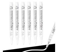 Briocht 6pcs White Marker Pen, 1cm Point Permanent Marker Pens Set White Fabric Pen Quick Dry, Waterproof Laundry for Paper Wood Fabric Rock Glass Plastic