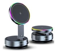Briocht Magnetic Wireless Car Charger Mount - 15W Fast Charging with Vacuum Suction Base, 360° Adjustable Foldable Stand for All Phones on Dashboard Windscreen