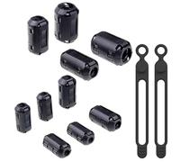 BRIOTA 10 Pcs Ferrite Core, Ferrite Ring Core with 2 Pcs Data Cables, Black Ferrite Choke, RFI EMI Noise Suppressor Cable Clip with 3.5/5/7/9/13mm, Ferrite Clip On for USB/Audio/Video Cables