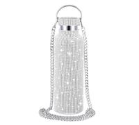 BRIOTA Bling Diamond Water Bottle, 750ml Stainless Steel Water Bottle with Chain, Silver Double-Liner Vacuum Insulated Bottles, Shiny Diamond Thermal Bottle for Women and Girls Gifts