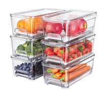 Brippo 6-Pack Fridge Drawer Organizer, Pull-out Stackable Refrigerator Organizers and Storage, Clear Fruit Storage Containers Bins with Drain Tray for Kitchen Cabinet, Pantry Organization