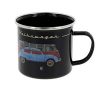 BRISA VW Collection - Volkswagen Large Enamel Coffee-Tea Mug Cup for Camping & Outdoor T1 Bus Campervan (500 ml/16.9 fl oz/Samba & Beetle/Black)