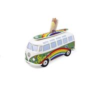 BRISA VW Collection - Volkswagen Savings Bank Piggy Bank Money Coin Box with Surfboard in T1 Bus Samba Design (Love Bus/Green)
