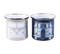 BRISA VW Collection - Volkswagen 2-Piece Enamel Coffee-Tea Mug Cup Set for Camping & Outdoor T1 Bus (Blue/Gray)