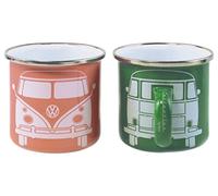 BRISA VW Collection - Volkswagen 2-Piece Enamel Coffee-Tea Mug Cup Set for Camping & Outdoor T1 Bus (Green/Rose)