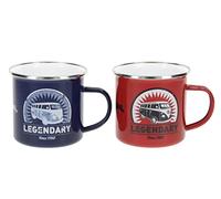 BRISA VW Collection - Volkswagen 2-Piece Enamel Coffee-Tea Mug Cup Set for Camping & Outdoor T1 Bus (Legendary/Red/Blue)
