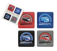 BRISA VW Collection - Volkswagen Drink Glass Cork Coasters with MDF Coating and T1 Bus Campervan Design (4-Piece Set/Vintage Logo/Multicolor)
