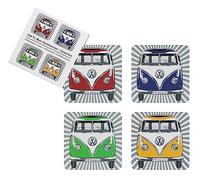 BRISA VW Collection - Volkswagen Drink Glass Cork Coasters with MDF Coating and T1 Bus Campervan Design (4-Piece Set/Samba Stripes/Multicolor)