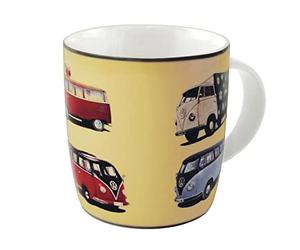 BRISA VW Collection - Volkswagen Large Ceramic Coffee-Tea-Cappuccino Mug Cup in T1 Bus Design (370 ml/12.5 fl oz/Bus Parade/Multicolor)