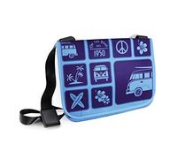 BRISA VW Collection - Volkswagen Large Neoprene Shoulder Crossbody Culture Bag in Landscape Format in T1 Bus Campervan Design (Surf/Blue)