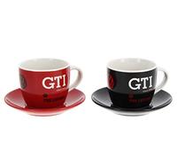 BRISA VW Collection - Volkswagen New Bone Espresso Cups Coffee-Tea-Cappuccino Set in GTI Design (The Legend/Red & Black/2-Piece Set/100ml/3.4 fl oz)