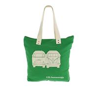 BRISA VW Collection - Volkswagen Reusable Canvas Shopping Beach Bag with T1 Bus Campervan Motif (Silhouette/Green)
