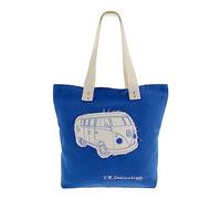 BRISA VW Collection - Volkswagen Reusable Canvas Shopping Beach Bag with T1 Bus Campervan Motif (Silhouette/Blue)
