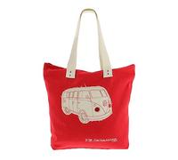 BRISA VW Collection - Volkswagen Reusable Canvas Shopping Beach Bag with T1 Bus Campervan Motif (Silhouette/Red)
