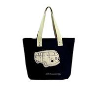 BRISA VW Collection - Volkswagen Reusable Canvas Shopping Beach Bag with T1 Bus Campervan Motif (Silhouette/Black)