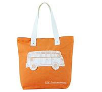BRISA VW Collection - Volkswagen Reusable Canvas Shopping Beach Bag with T1 Bus Campervan Motif (Silhouette/Orange)