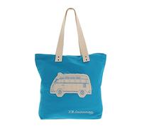 BRISA VW Collection - Volkswagen Reusable Canvas Shopping Beach Bag with T1 Bus Campervan Motif (Silhouette/Light Blue)
