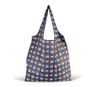 BRISA VW Collection - Volkswagen Reusable Polyester Shopping Bag Grocery Sack with T1 Bus Campervan Motif (Samba Stripes/Multicolor)
