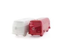 BRISA VW Collection - Volkswagen Salt & Pepper Shakers Seasoning dispenser in Ceramic with T1 Bus Campervan Design 2-piece set (Classic Bus/White & Red)