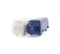 BRISA VW Collection - Volkswagen Salt & Pepper Shakers Seasoning Dispenser in Ceramic with T1 Bus Campervan Design 2-Piece Set (Classic Bus/White & Blue)