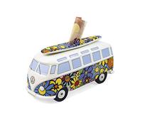 BRISA VW Collection - Volkswagen Savings Bank Piggy Bank Money Coin Box with Surfboard in T1 Bus Samba Design (Flower Power/Multicolor)
