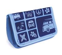 BRISA VW Collection - Volkswagen Toiletry Wash Cosmetic Makeup Bag Neoprene in T1 Bus Campervan Design (Surf/Blue)