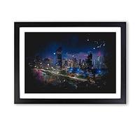 Brisbane City Skyline Australia Paint Splash Framed Print | A2 Black Framed Wall Art | Ready to Hang | Modern Cityscape Picture | Living Room Bedroom Lounge Office