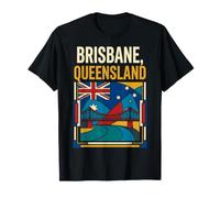 Brisbane Queensland Australia Flag River Skyline Travel Art T-Shirt
