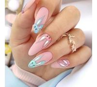 Brishow 24pcs Pink Rabbit Ballerina False Nails, Reusable, Shimmery, Full Cover, ABS Material, Art Deco Style, Full Well Tips, FALSE_NAIL
