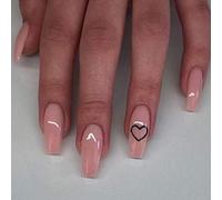 Brishow Coffin False Nails Pink Heart Stick on Nails Valentine's Press on Nails Ballerina Acrylic Fake Nails 24pcs for Women and Girls