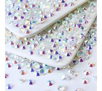 Briskbloom 1440PCS SS10 Crystal Glass Flatback Rhinestones, Round Flat Back Crystal Gems for Nail Art and Craft Clothes, Glue Fix Diamond Stones Transparent Clear AB (2.7-2.8mm)