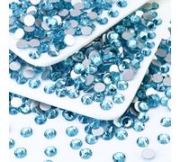 Briskbloom 1440PCS SS10 Crystal Glass Flatback Rhinestones, Round Flat Back Crystal Gems for Nail Art and Craft Clothes, Glue Fix Diamond Stones Aquamarine/Lake Blue (2.7-2.8mm)