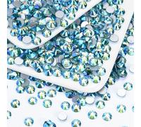 Briskbloom 1440PCS SS4 Crystal Glass Flatback Rhinestones, Round Flat Back Crystal Gems for Nail Art and Craft Clothes, Glue Fix Diamond Stones Aquamarine/Lake Blue AB (1.5-1.7mm)