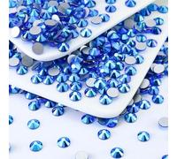 Briskbloom 1440PCS SS8 Crystal Glass Flatback Rhinestones, Round Flat Back Crystal Gems for Nail Art and Craft Clothes, Glue Fix Diamond Stones Capri Blue AB (2.3-2.5mm)