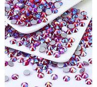Briskbloom 1440PCS SS8 Crystal Glass Flatback Rhinestones, Round Flat Back Crystal Gems for Nail Art and Craft Clothes, Glue Fix Diamond Stones LT.Siam/Light Red AB (2.3-2.5mm)