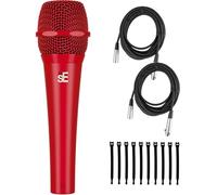 Briskdrop sE Electronics V7 Red Dynamic Supercardioid Handheld Microphone, Red - Bundle with 2 XLR Cables and 10 Cable Ties