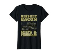 Brisket Bacon Ribs Freedom BBQ Grill Value Graphic T-Shirt, Women, Black, M