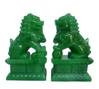 Briskfeel Amperer Feng Shui Porsperity Statues 2 PCS Fu Foo Dogs Pair of Green Guardian Lion Best Housewarming Congratulatory to Ward Off Evil Energy Home Feng Shui Decor