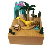 Briskfeel Wooden Jurassic Dinosaurs Music Box - Moving Car & Dinosaur, Mechanical Musical Box, Gift for Dinosaur Lovers and Music Box Enthusiasts, Unique Desk Decoration