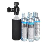BriskMore CO2 inflator Kit with 5 X 16g CO2 Cartridges for Bike Tires, Presta and Schrader Valve Compatible, Bike Tire Pump for Mountain and Road Bicycles, Included Insulated Sleeve