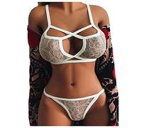 Briskorry 2-piece lingerie set, women's suspenders, lingerie, underwear, lace bra and panties with floral pattern and mesh, transparent, breathable negligees, sleepwear