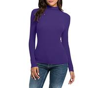 Briskorry Basic Long Sleeve Shirt Women's Skims, Crop Tops Women's Black Long Sleeve Tops Stretch Tight T Shirt Stand-Up Collar Long Sleeve Shirts Elegant Y2K Base Shirt Solid Classic Streetwear