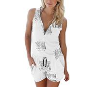 Briskorry Jumpsuit Women's Summer Short Sexy V Neck Playsuit with Zip Beach Loose Casual Floral Pattern Romper Elegant One-Piece Romper with Pockets
