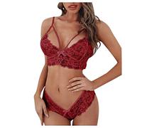 Briskorry Lingerie Women's Sexy Underwear, Sexy Deep V-Neck Sling Bra Lingerie High Waist Panty for Women Lace Sleepwear Lingerie Set Bodysuits Nightdress